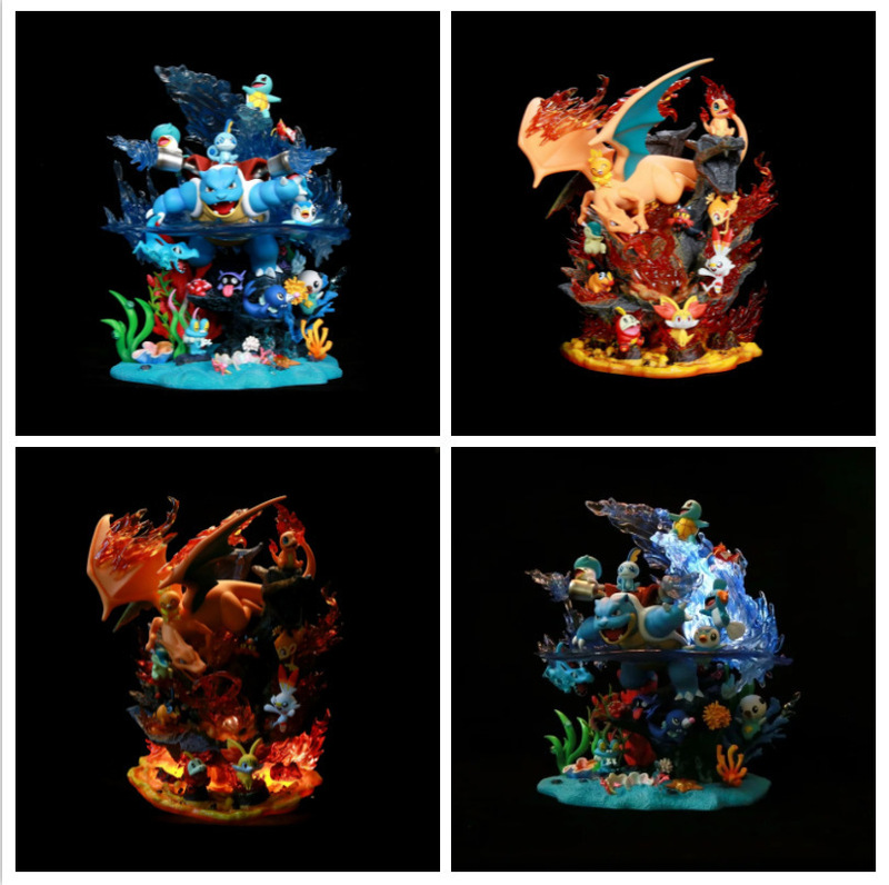Pet Elf Gk Water Type Fire Type Charizard Charmander Family Bucket Luminous Scene Anime Figure