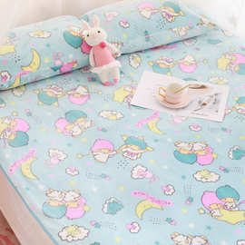 卡通粉蓝双子星空调毯卡通单人枕套可做床单双子星法兰绒毯子