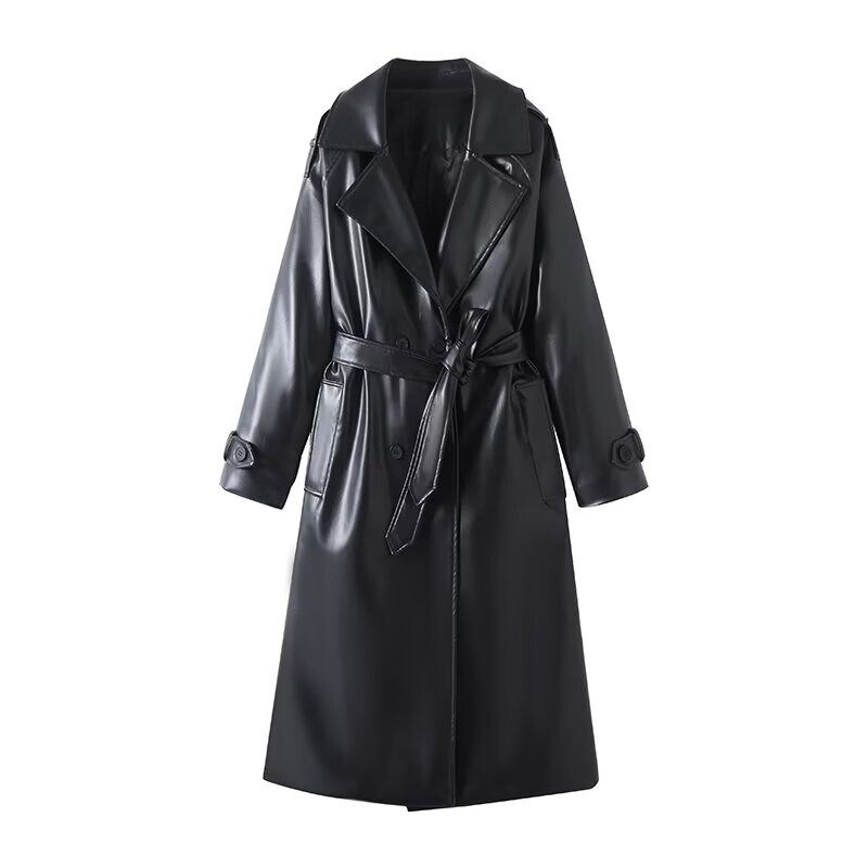 2025 Spring New Women's Clothing, Slim Waist, High-End Lapel, Versatile Artificial Leather Windbreaker Jacket