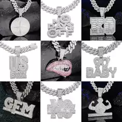 Cross Star Full Diamond Round Pendant Hip-Hop Necklace Trendy Fashion Alloy Geometric Pendant Wholesale Trend