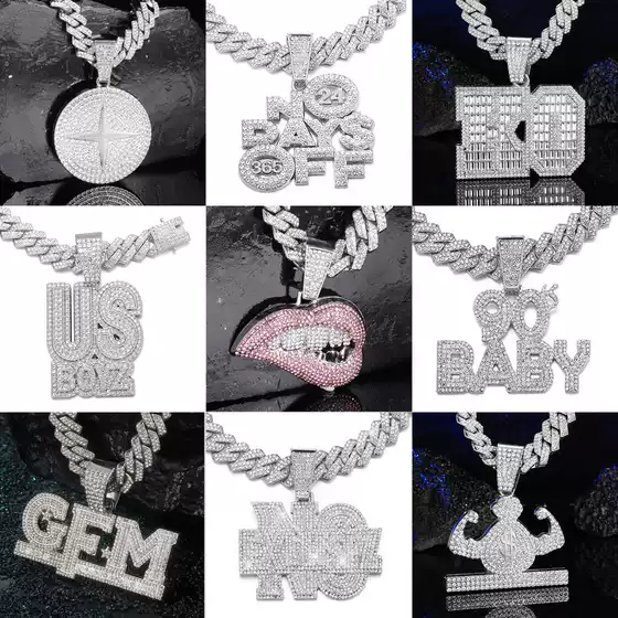 Cross Star Full Diamond Round Pendant Hip-Hop Necklace Trendy Fashion Alloy Geometric Pendant Wholesale Trend
