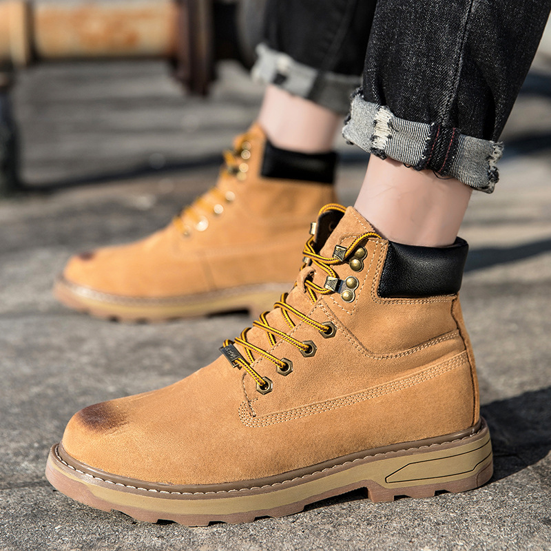 Ψηλές, μεγάλες κίτρινες μπότες, με στρώση κεφαλιού, δέρμα χοίρου, για υπαίθριες δραστηριότητες και ζεστά ανδρικά παπούτσια από κασμίρ_voghion.com