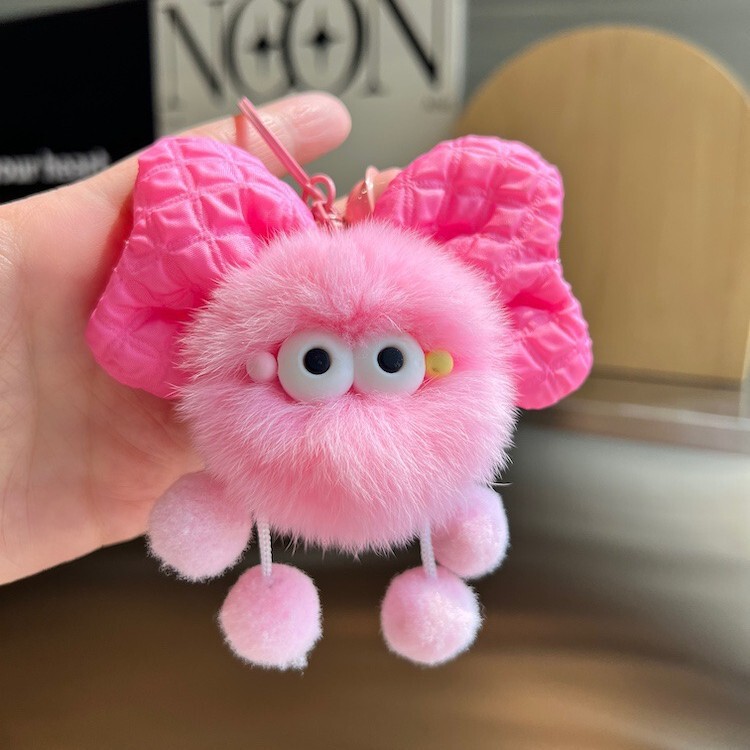 かわいい模造レッキスウサギの毛のリボン小さなブリケットぬいぐるみバッグペンダント車のキーホルダーペンダント|undefined