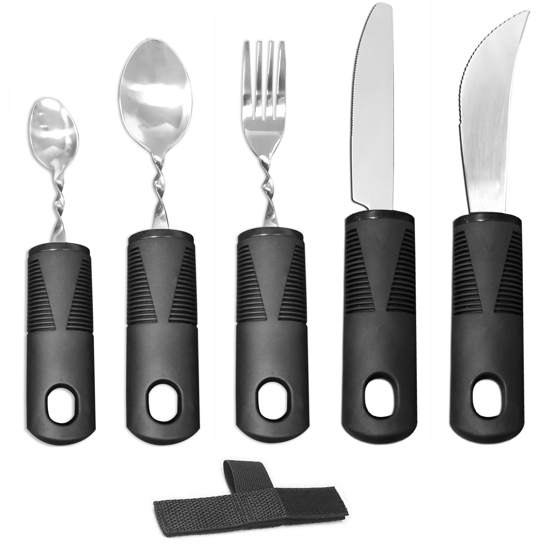 Mango transfronterizo de caucho y plástico de acero inoxidable antivibración, plegable adaptable y doblado para ancianos, vajilla de rehabilitación de alimentos, juego de cuchillos, tenedores y cucharas