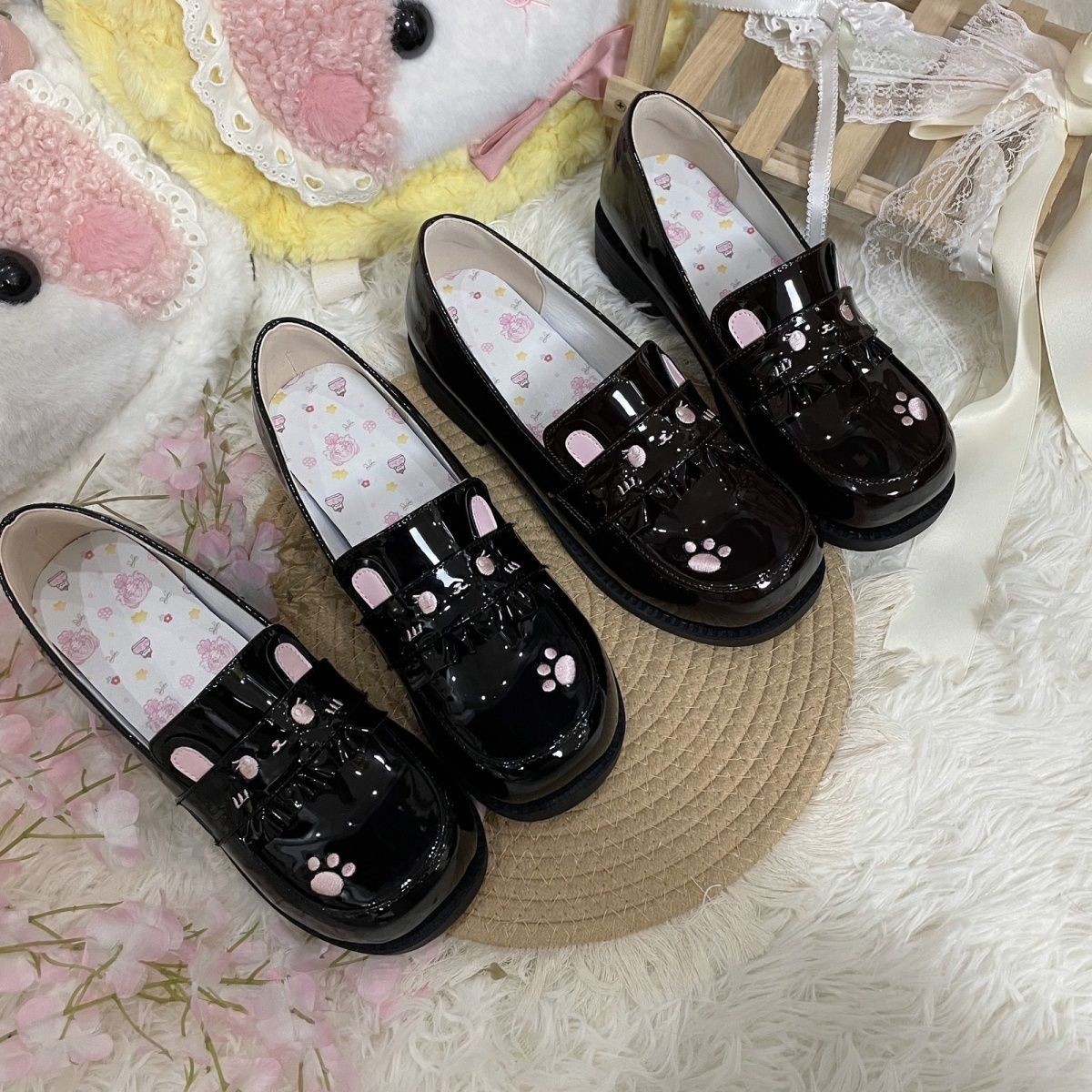 2026 verano japonés zapatos pequeños muffin gatos auriculares cabeza redonda súper suave estudiantes cómodos Lolitajk pequeña piel