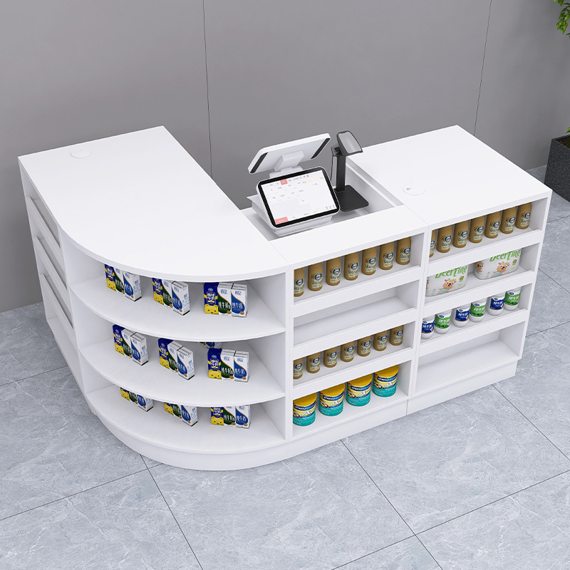 Supermarket Convenience Store Cashier Combination Display Cabinet Integrated Pharmacy Commercial Simple Small Arc Corner Bar Table