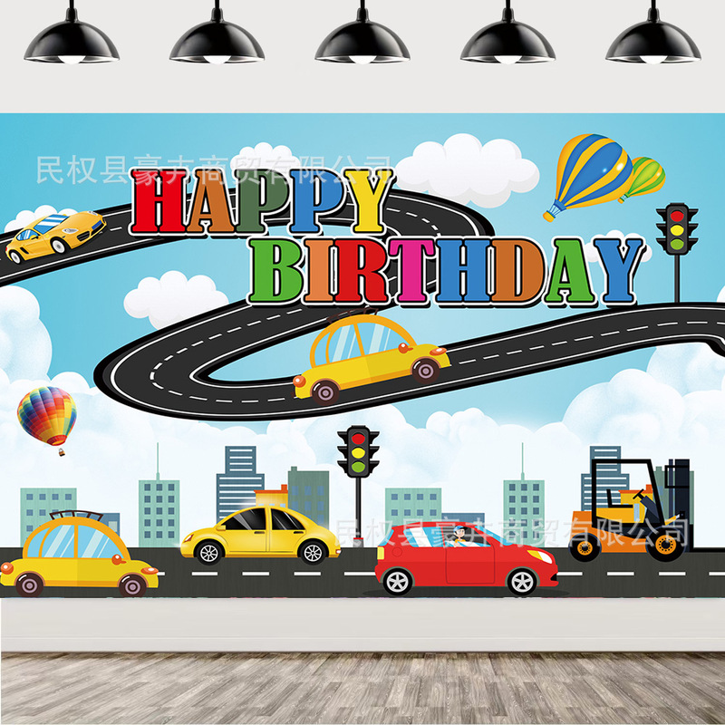 Amazon Cross-border Cartoon City Traffic Car Photography Background Cloth Birthday Party Decoration Banner Hanging Cloth