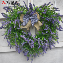 跨境美式情人节仿真花环门饰大号泡沫薰衣草花环婚礼心形花环派对