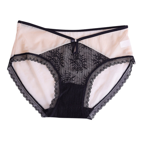 New Chinese-style fireworks patterned underwear with a feminine and elegant temperament, retro lace women's underwear, contrasting color mesh lady underwear