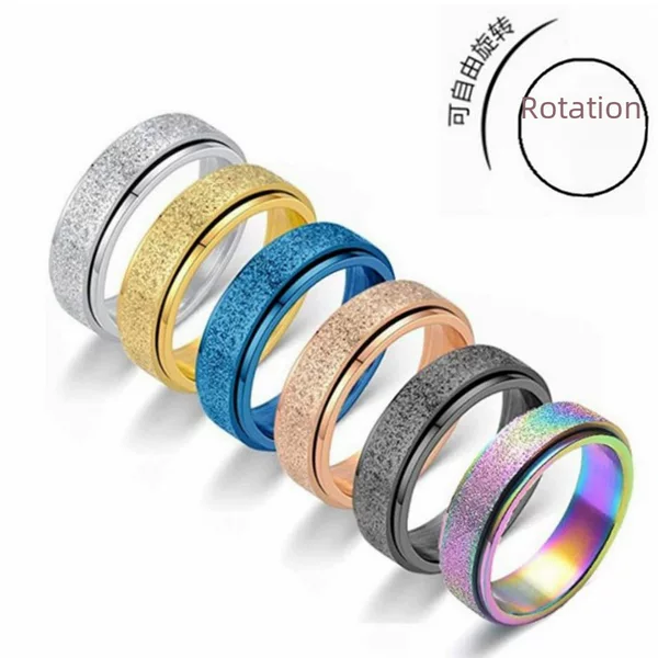 European and American Cross-Border Popular Rotatable Titanium Steel Frosted Ring for Women, Anti-Anxiety and Decompression Couple Ring, Hand Jewelry Wholesale