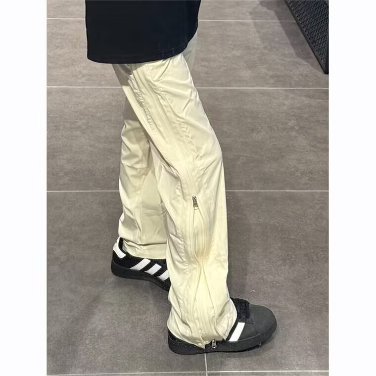 American-style Vibe Pants High-street Puppies Handsome Side Double Zipper Functional Style Rusk Pants Men's Design Sense Straight Caught Pants