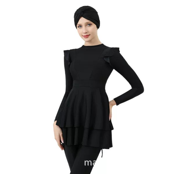 Wholesale plus size women's swimsuit conservative three-piece long-sleeved trousers black slimming women's swimsuit Amazon M002