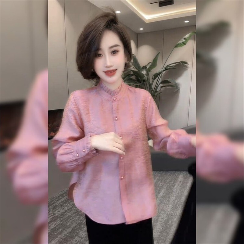 One-Piece Drop-Shipping Hot-Selling Chinese-Style Lace Stand-Collar Shirt 2026 Spring New Fashion Stylish Solid Color Versatile Shirt
