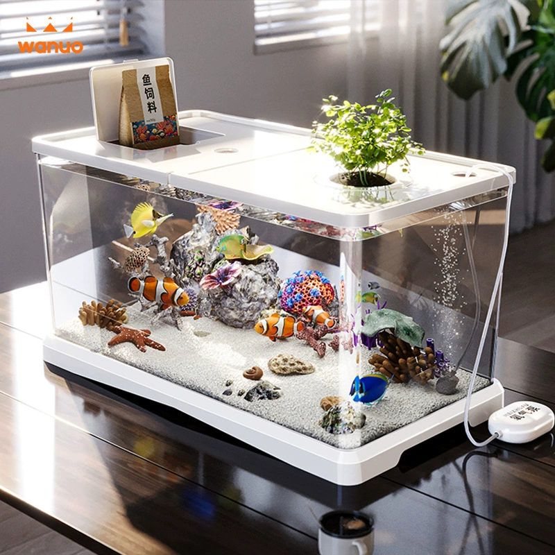 Прозрачный аквариум для рыбок, пластиковый аквариум для золотых рыбок с крышкой, домашняя гостиная, небольшой роскошный ландшафтный экологический резервуар, настольный резервуар