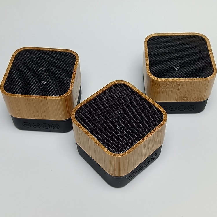 A15 Bamboo Square Bluetooth Mini Portable Speaker with Card Slot and LED Light, Promotional Gift Small Speaker