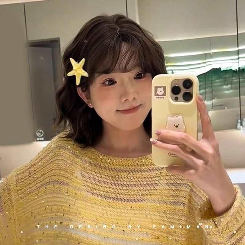 女性用黄色のヒトデヘアピン、前髪サイドバングクリップ、星型ヘアクリップ、ビーチバケーションスタイルヘアピン、ヘッドバンド|undefined