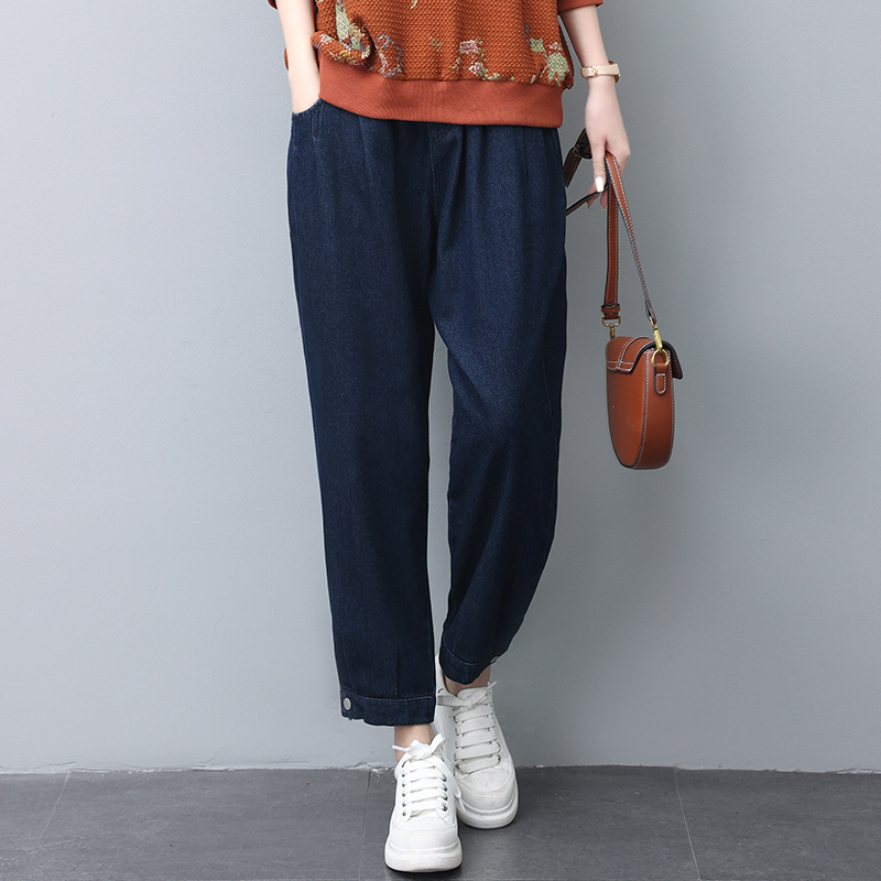 Mother's Spring and Autumn Casual Fashion Jeans 2024 New plus size Middle-aged Women's Wear Thin Pants with Loosening Waist