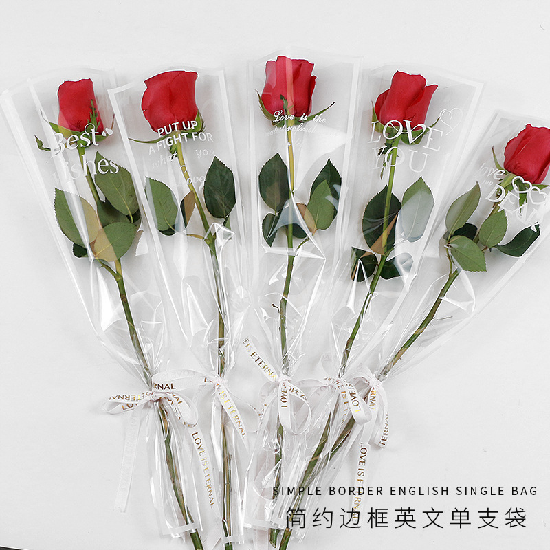 Bolsa de embalaje de una sola flor Rosa bolsa de conjunto múltiple material de embalaje floral de un solo ramo de celofán transparente