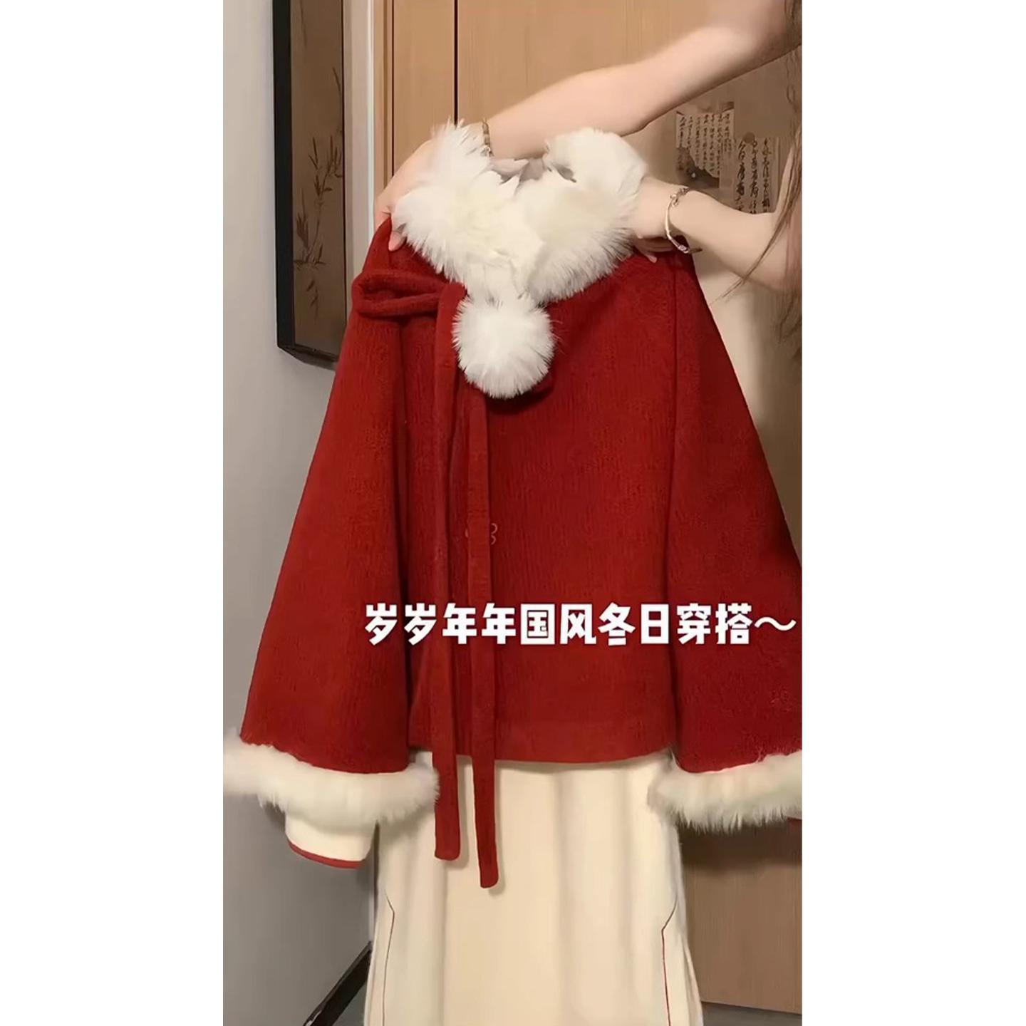 New Year's Red Chinese Style Suit Skirt for Women Winter Plus Size Fat mm New Chinoiserie Outwear Cheongsam Dress Two-Piece Set for Women