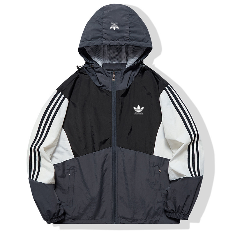 2025 Spring New Three Bar Hooded Tracksuit Unisex Loose Casual Clover Jacket Men's Coat