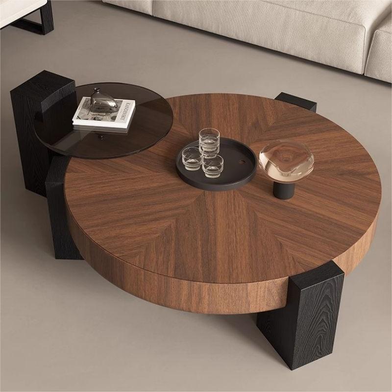 Mesa de té retro redonda de madera sólida de estilo italiano medieval moderna y simple sala de estar pequeña combinación de mesa de té doméstica