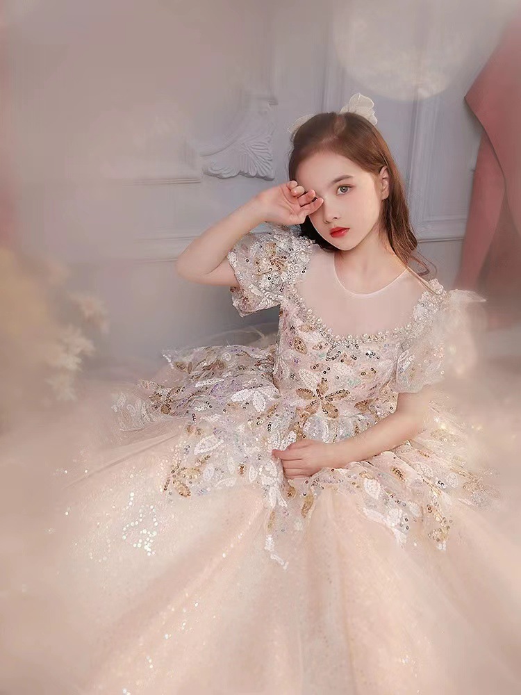 Robe de princesse pour fille en tulle et coton pour spectacles_voghion.com