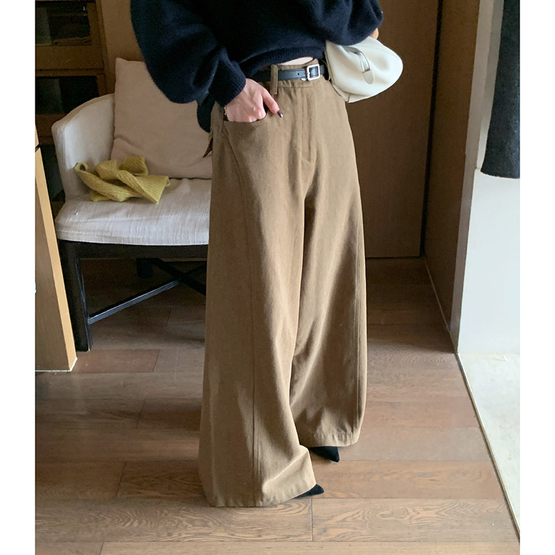 『加绒阔腿裤』立体剪裁超显瘦阔腿裤 加绒斜纹美式复古长裤送腰