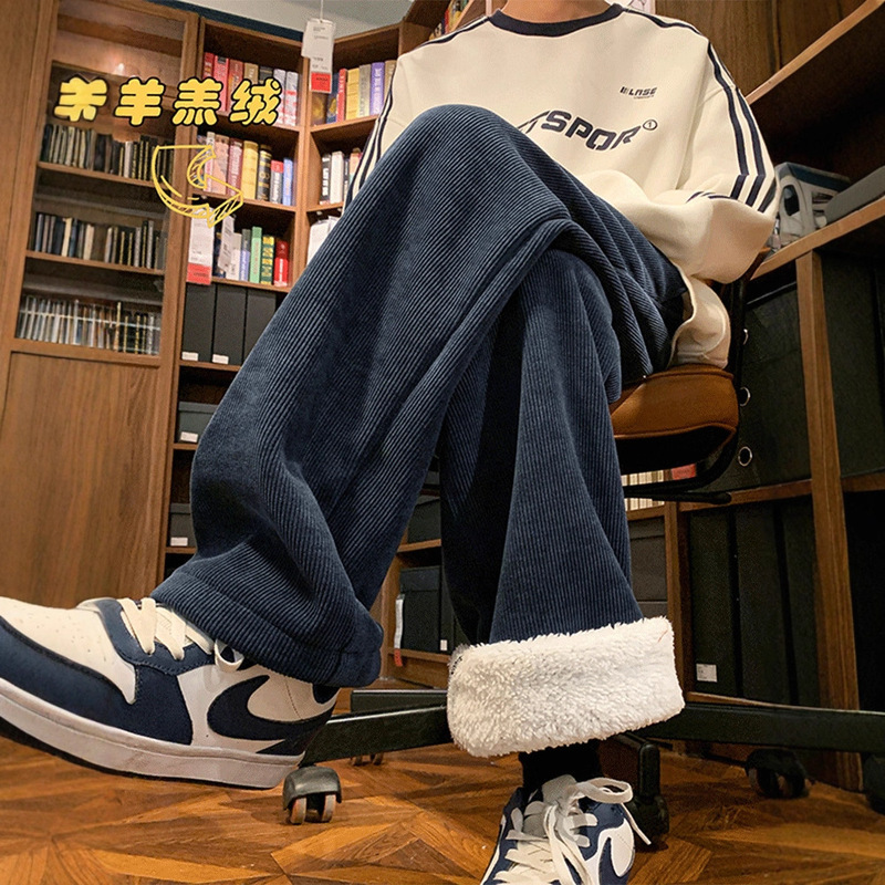 Men's Lamb Wool Pants Winter Fleece Thickened Northeast Minus 40 Degrees Cotton Pants Heavy Corduroy Casual Sweatpants