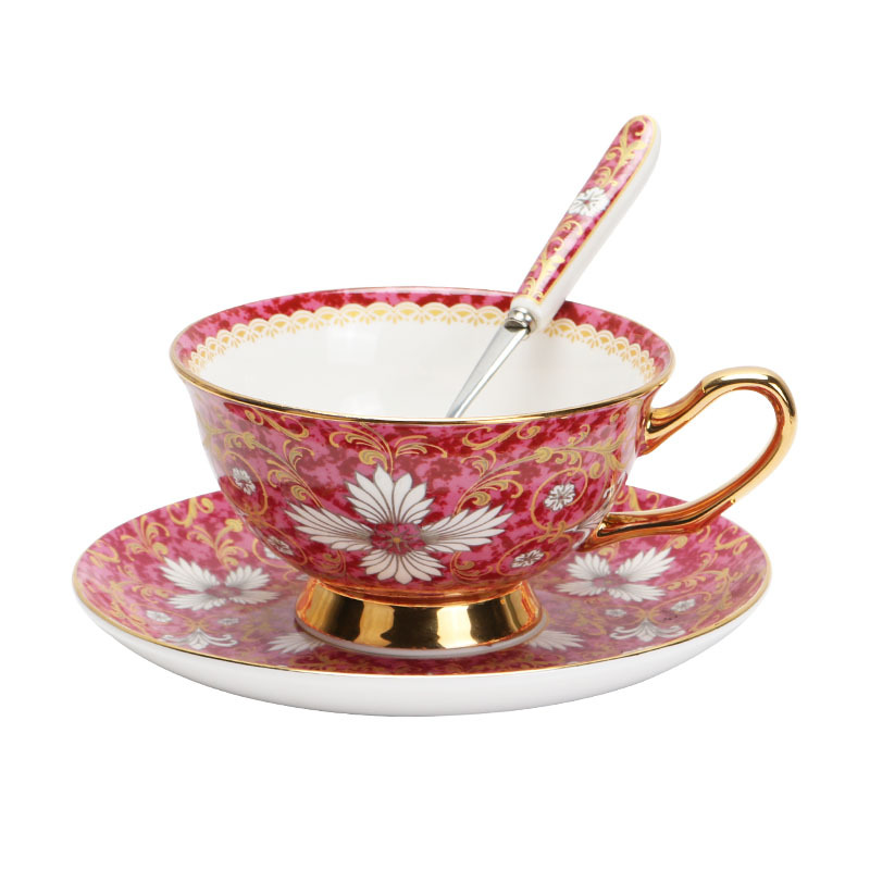 Juego de té de la tarde de lujo ligero de estilo europeo traje perfumado taza de café y platillo de cerámica de china de hueso de alta gama