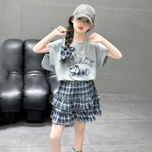 女童夏裙子套装刺绣小狗T恤蛋糕裙两件套中大童2025新款半身裙韩