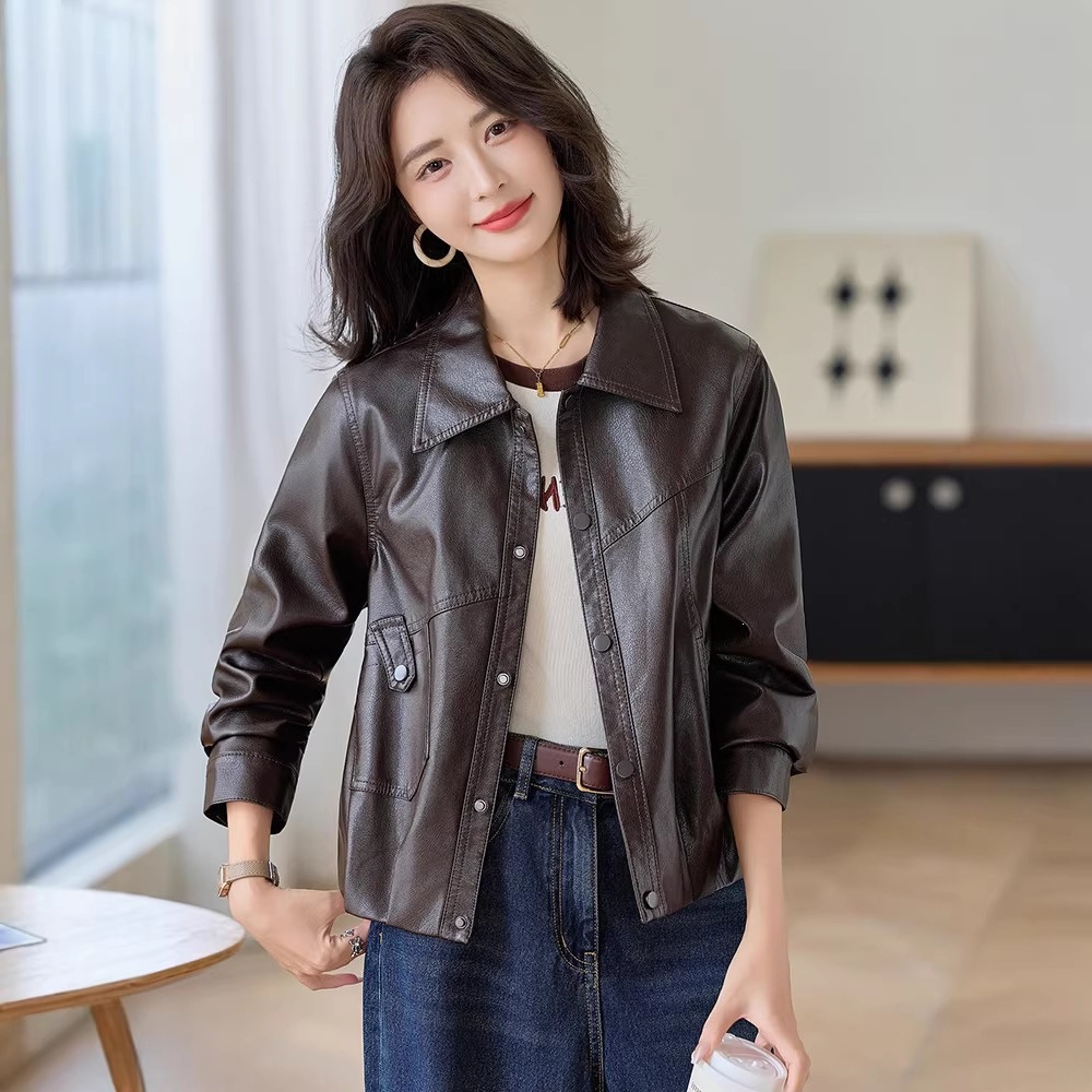 Haining Leather Jacket for Women 2026 New Style Casual Sheepskin Jacket with Lapel Short Women's Coat