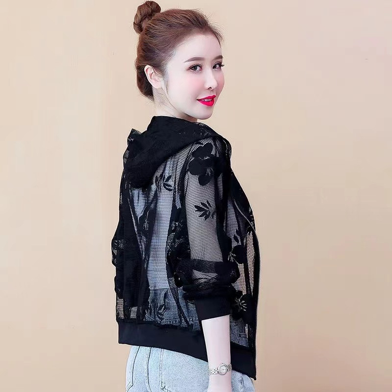 Cross-Border Summer New Lace Thin Hooded Short Sun Protection Clothes Women's Long-Sleeved Loose Cardigan Zipper Sun Protection Shirt Cross-Border Summer New Lace Thin Hooded Short Sun Protection Clothes Women's Long-Sleeved Loose Cardigan Zipper Sun Protection Shirt