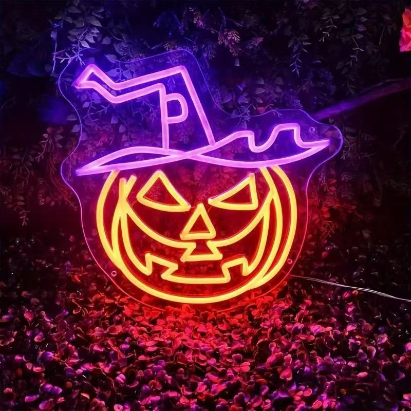 Luz de neón transfronteriza amazónica personalizada calabaza fantasma de Halloween luces decorativas happy Halloween atmósfera