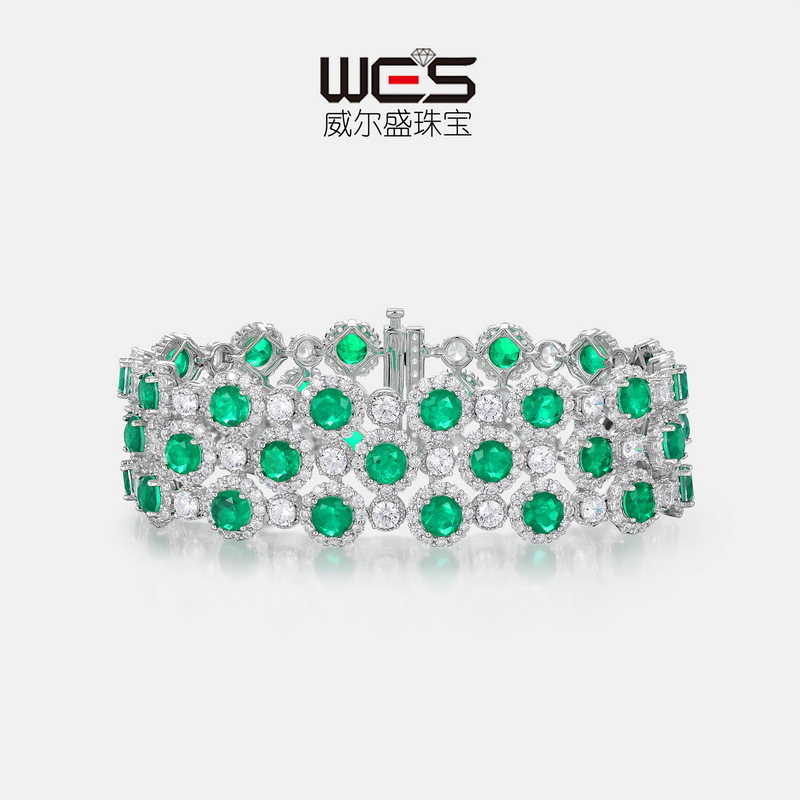 Pulsera de diamantes verde real de lujo ligero transfronterizo para mujer S925 con incrustaciones de plata para cultivar joyas de tesoros de color brillante en el cielo lleno de estrellas