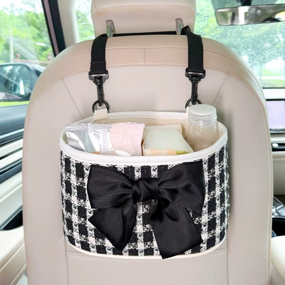 Car Storage Car Tissue Box – Car storage bag/box - storage-bucket-chanel-style-black-white-bow-accent