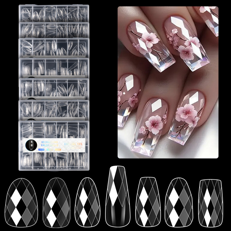 Cross-border European and American nail art 3D diamond almond ballet nail wear nail long shaping nail wholesale