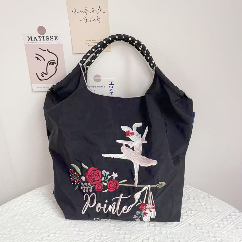 日本製自家製ボールチェーン環境に優しいショッピングバッグナイロン布刺繍フラワーポータブルキャンバスバッグナイロンショッピングバッグ|undefined