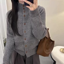 【定制拿样咨询客服】韩系立领高领毛衣外套女秋冬上衣针织开衫