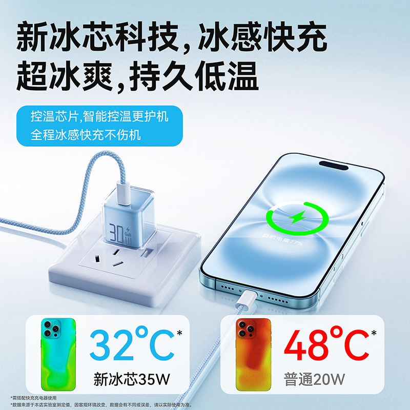 Fábrica de nuevo PD30W cristal de hielo permeable nitruro de gallio para Huawei Apple 17 cable de datos cabeza de cargador rápido de teléfono móvil