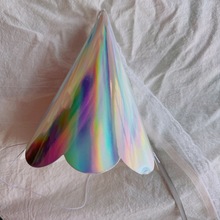 出口镭射银色系流苏生日帽儿童卡通拍照道具装饰纸质星星派对帽子