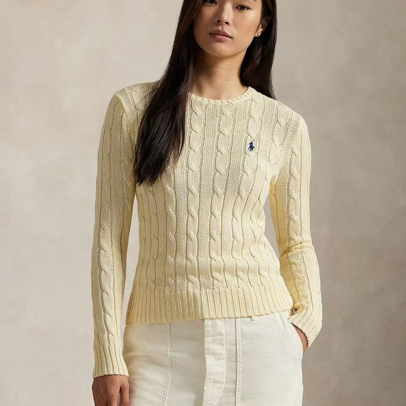[Cotton Yarn] 2025 Autumn/Winter New Classic Slim Fit Cable Knit Pullover Long Sleeve Cotton Sweater for Women