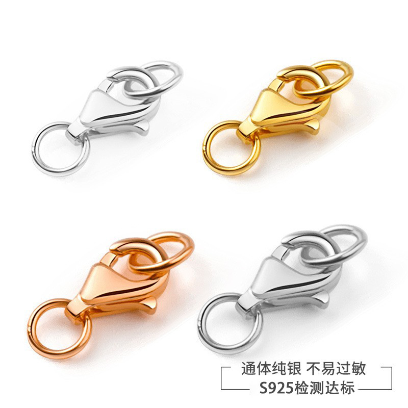 S925纯银珍珠项链连接扣头龙虾扣弹簧锁扣手串扣子水滴扣DIY配件