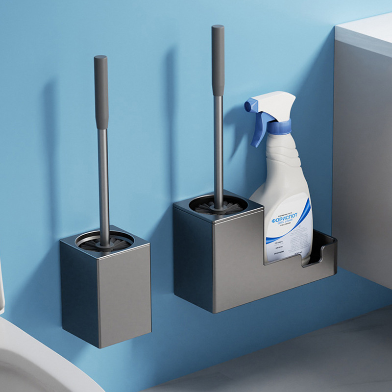 Space Aluminum Punch-Free Toilet Brush for Home Use, No Dead Corners, Durable Bathroom Rack Wall-Mounted Cleaning Brush