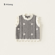 宥宝童装秋款儿童秋装女宝宝针织衫花边无袖马甲绣花女童毛衣背心