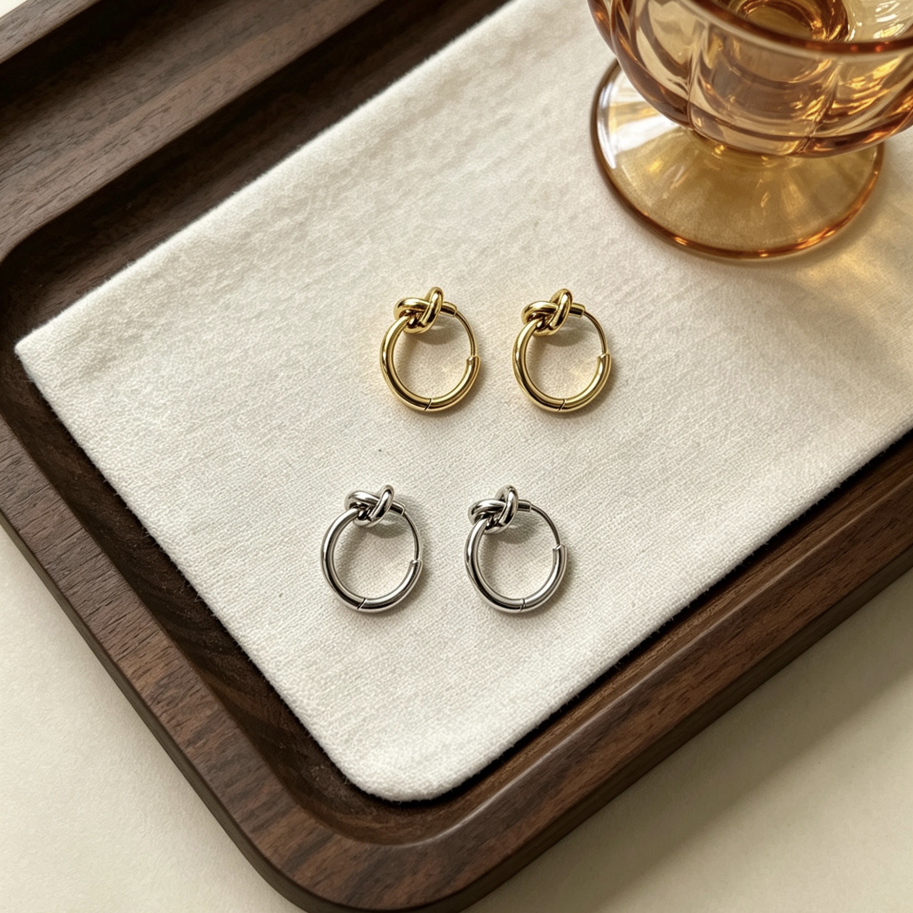 Minimalist Knotted Stainless Steel Hoop Stud Earrings For Women_voghion.com
