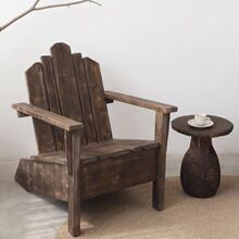 侘寂风实木躺椅民宿户外庭院老榆木咖啡桌椅休闲阳台午休靠背椅