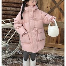 中大童女童2025新款中长款韩版棉服糖果色洋气加厚外套