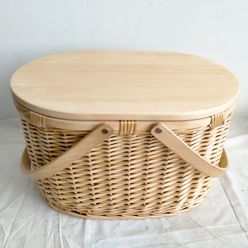 Cesta de picnic de Sauce de Venta caliente de comercio exterior con tapa Correa portátil multi-especificación cesta tejida a mano cesta de verduras gran cantidad en stock