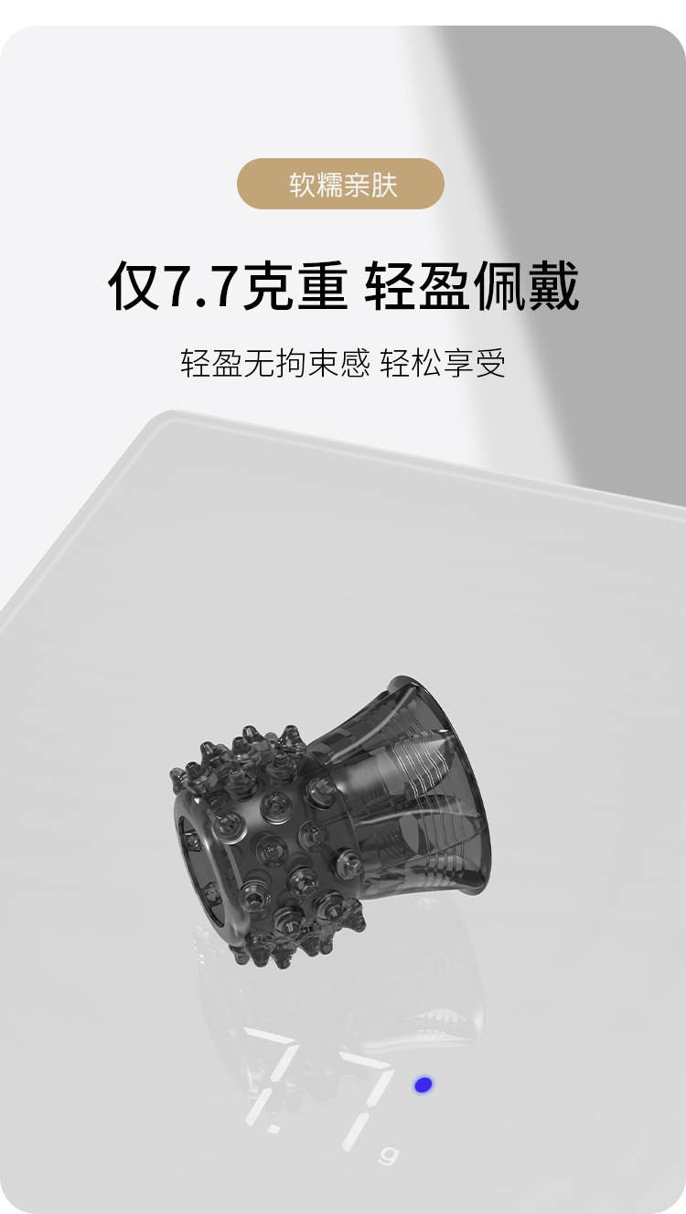 Men’s Spiked Lock Ring TPE Penis Collar, Transparent Black Delay Ring for Couples — detail image 4