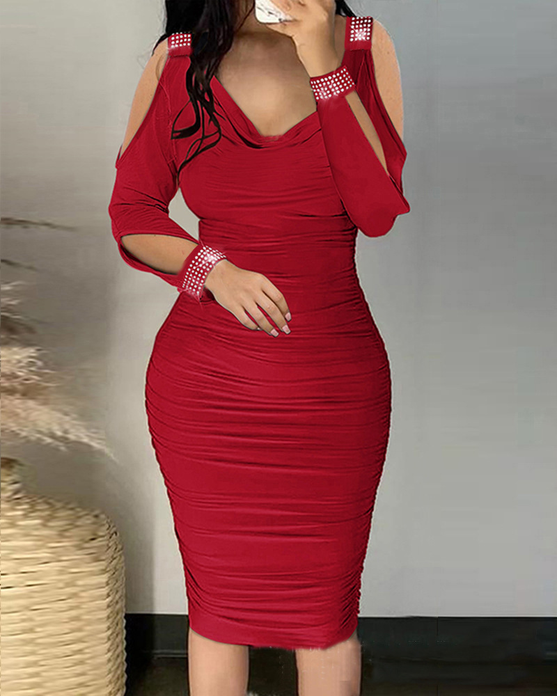 245g Weight Above Knee Dress Length Type Long Sleeve Sleeve Length Sheath Dress Dresses Type Regular Sleeve Sleeve Type Polyester Fabric Type Mid Waist Waist Line Daily Occasion V Neck Neckline Slim Fit Type Valentine'S Day Festival Solid Color Pattern Spring, Autumn Season Women's Gender Zipper Design Elegant Style Wholesale Women's Elegant Zipper Solid Color Daily V Neck Long Sleeve Sheath Dress